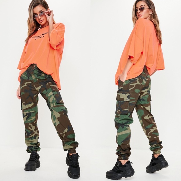 Missguided Pants - Missguided Camo High Waisted Cargo Pants